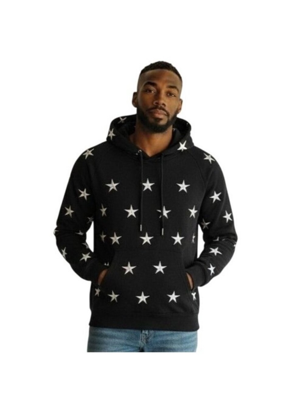 Sandro Paris Black & White All Over Stars Embroidered Heavyweight Hoodie Sweater